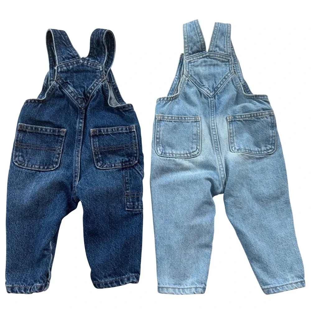 Old Navy‎ Workwear Baby 100% Cotton Denim Overalls Unisex BUNDLE 6-12M & 12-18M